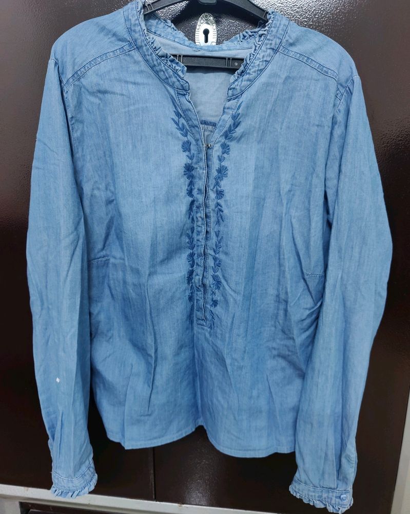 Denim Embroidered Women Top