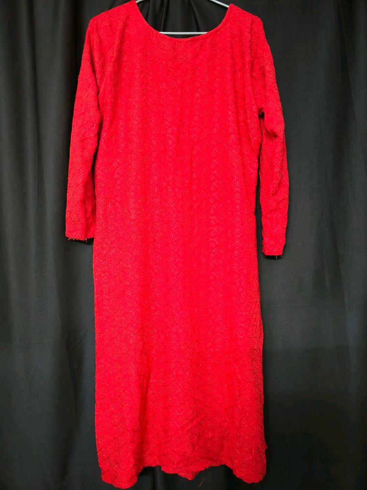 Dark red kurta in cotton.