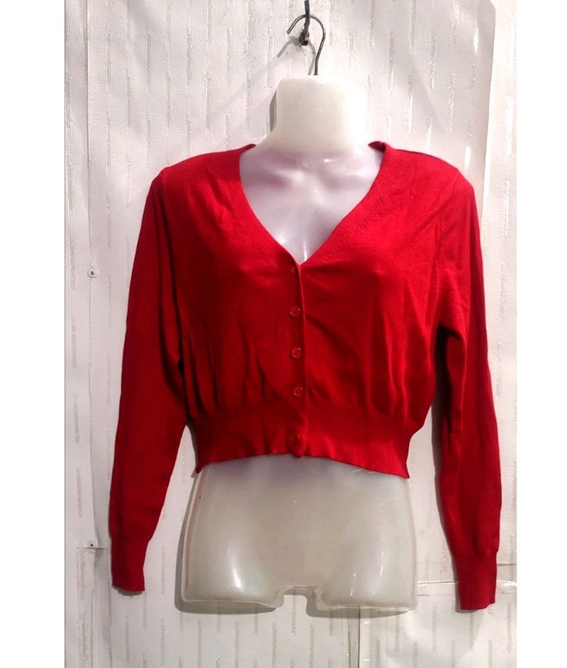 Red Crop Cardigan Sweater for Women's