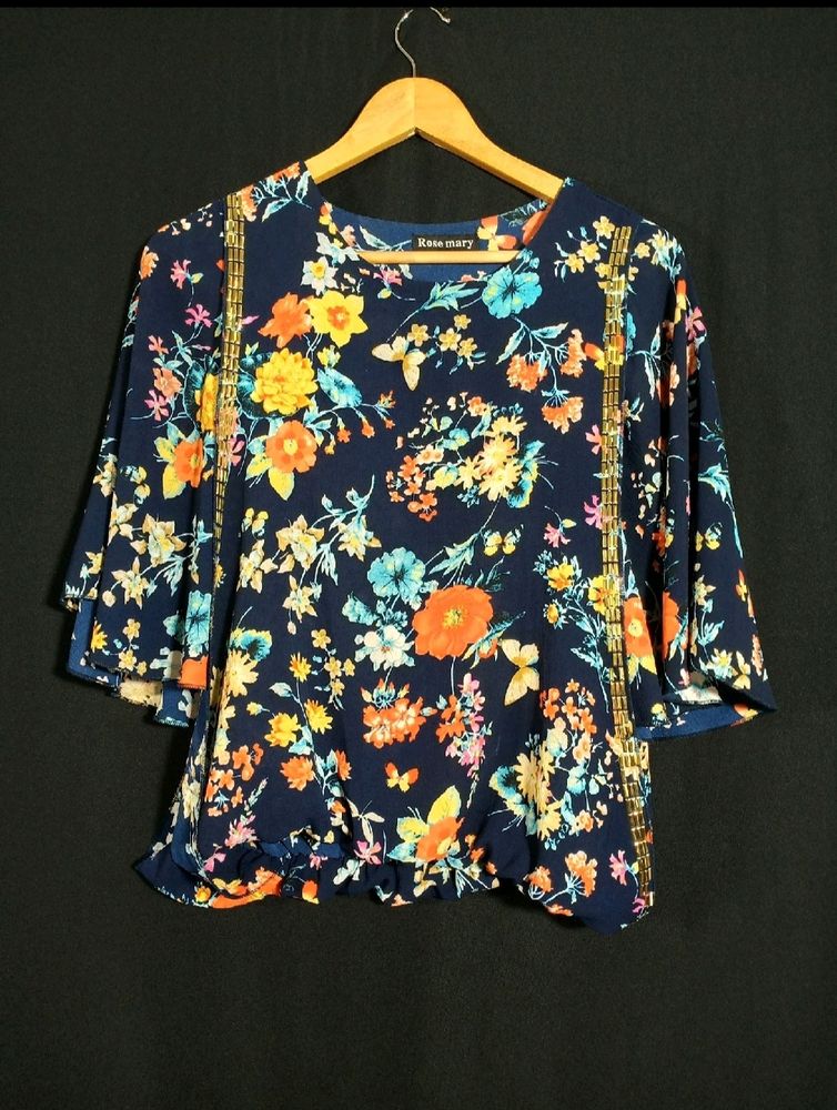 Navy Floral Printed Top (Women's)