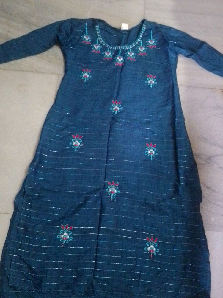 Blue Printed Cotton Kurta