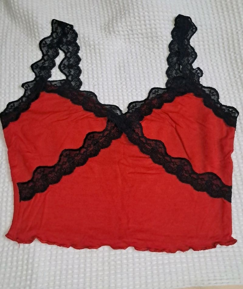 Y2k Lace Red Crop Top