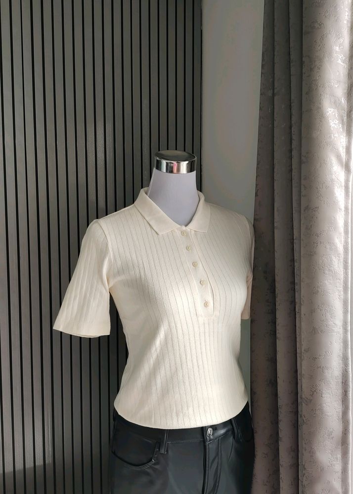 🆕 UNIQLO Polo Neck Ribbed Top