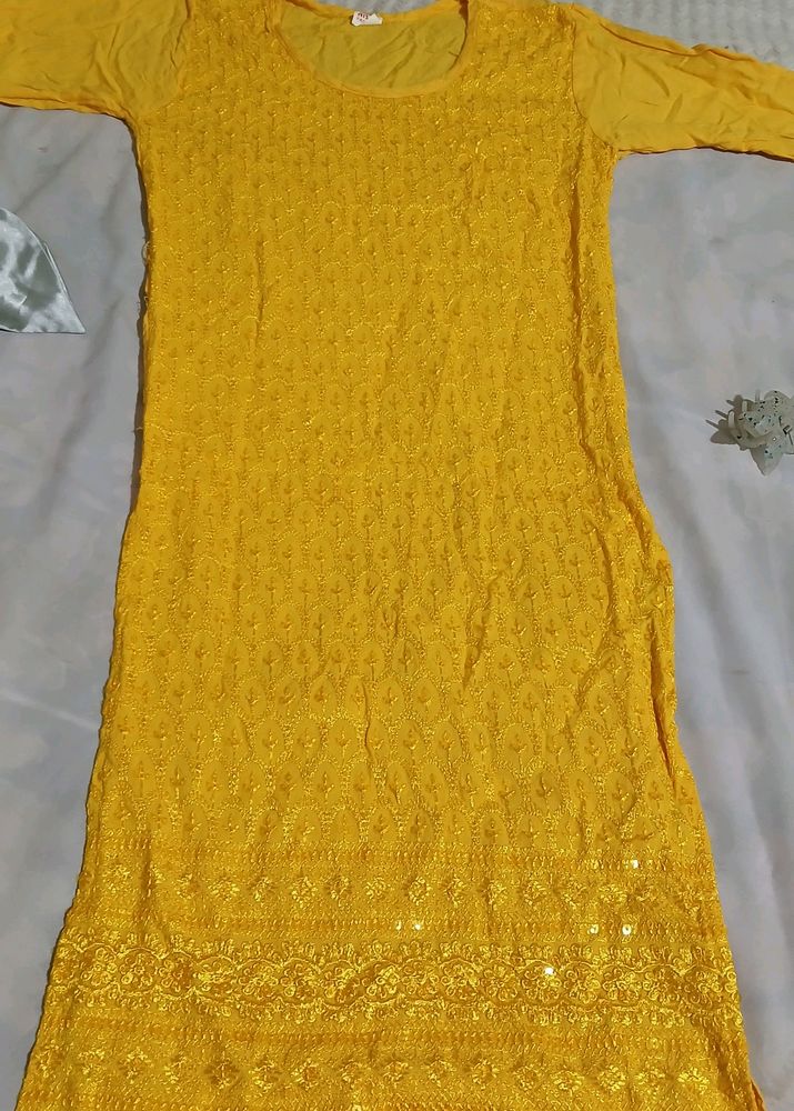 Yellow Chickenkari Kurti