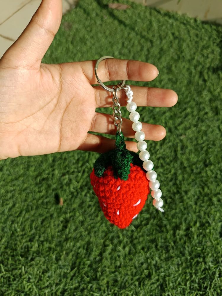 Strawberry Crochet Keychain | Handmade