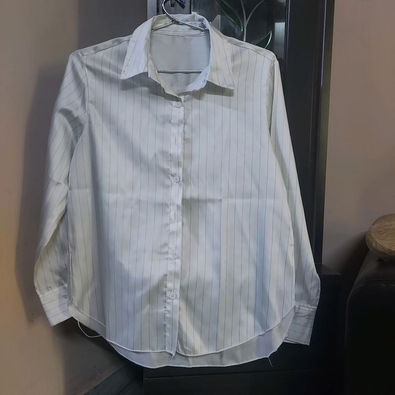 Elegant Shine Satin White Stripped Shirt