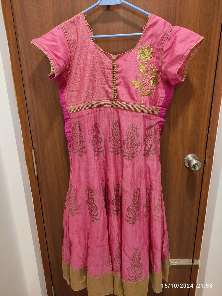 Pink Embroidered Anarkali Kurta+Pant