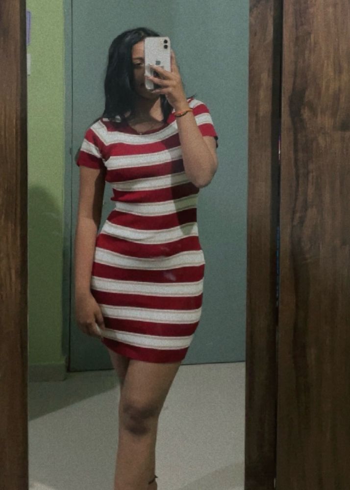 Red And Offwhite Bodycon Dress