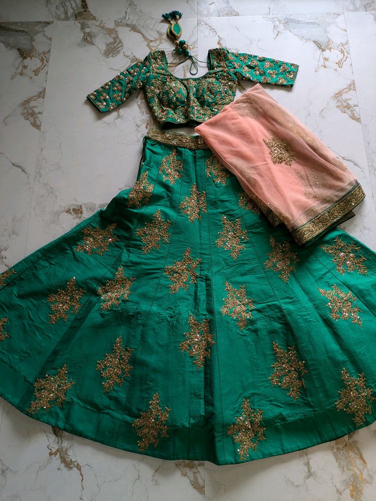 Green Embroidery Lehenga