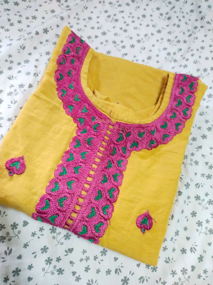 Pure Cotton Yellow Kurti