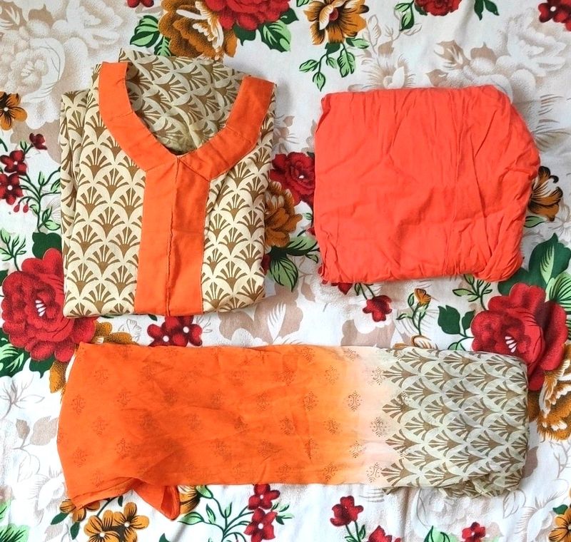 Stitched Orange Kurtha Set | Size 34