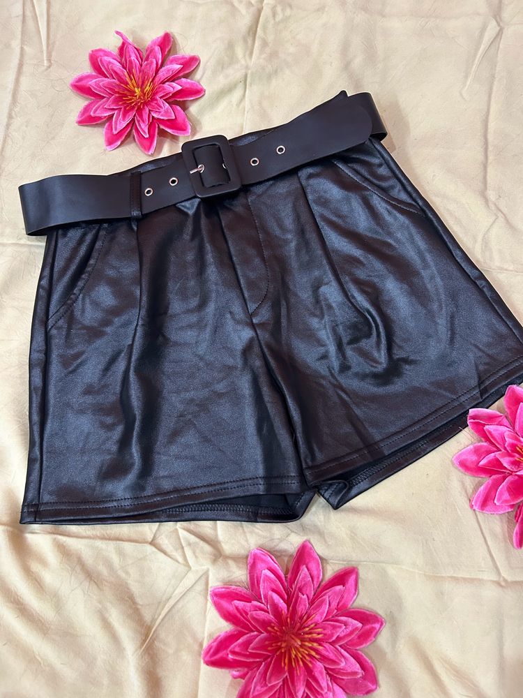 Black Faux Leather Shorts