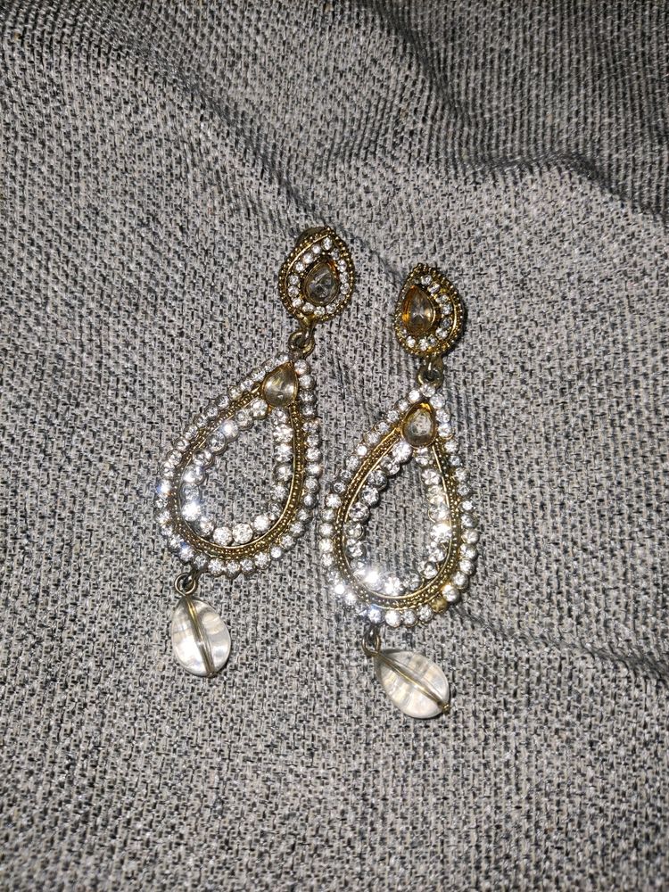 Gold Plated White Diamond Earrings