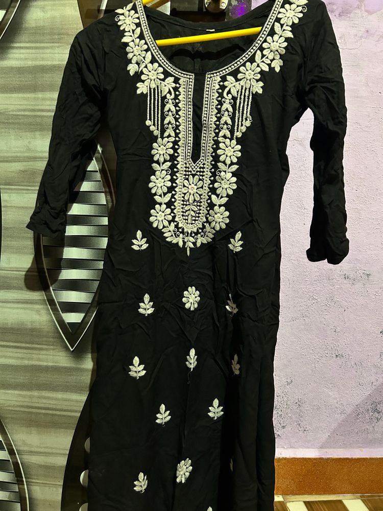 Black Chikankari Printed Kurta!! ❤️