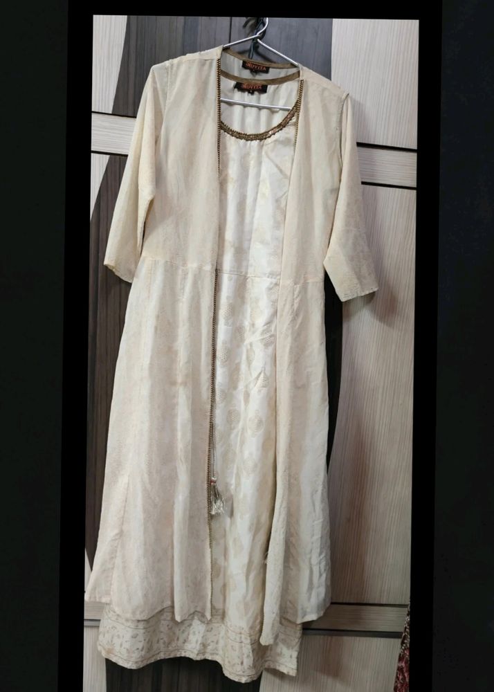 Cream Long Frock With Kothi