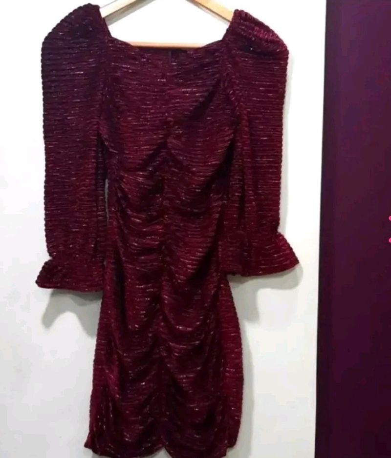 Velvet Shimmery Partywear Ruched Dress