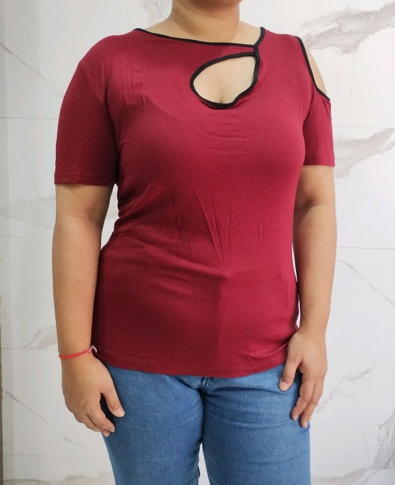 Asymmetrical maroon top