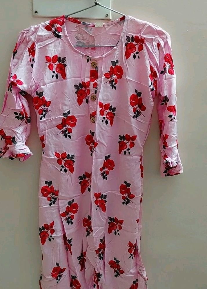 Pink Kurti With Red Rose