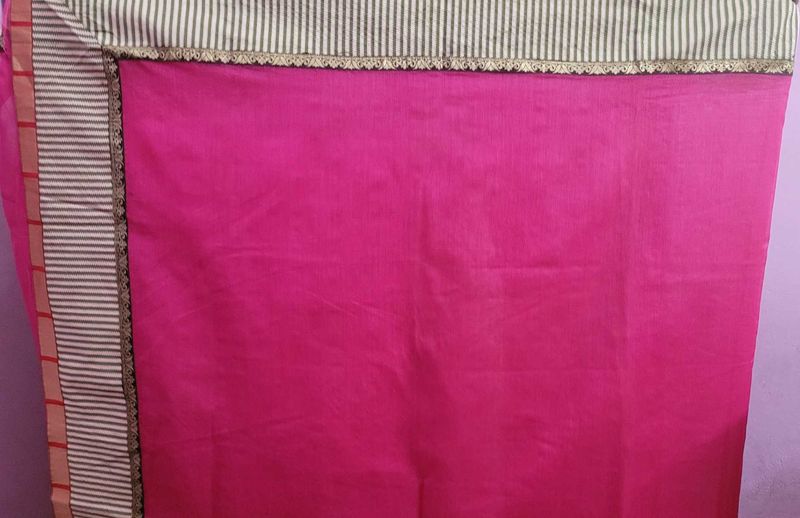 Lightly Used Blended Cotton Saree (Vibrant Pink)