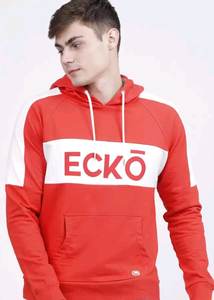 Ecko Unltd Men Red Printed Hooded Sweatshirt