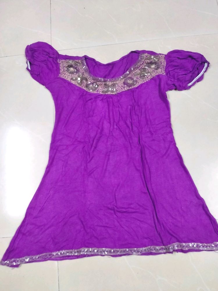 Purple Golden Strings Work Balloon Sleeves Top