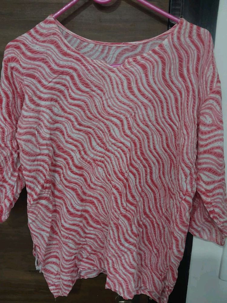 Red-White Striped A-Line Top