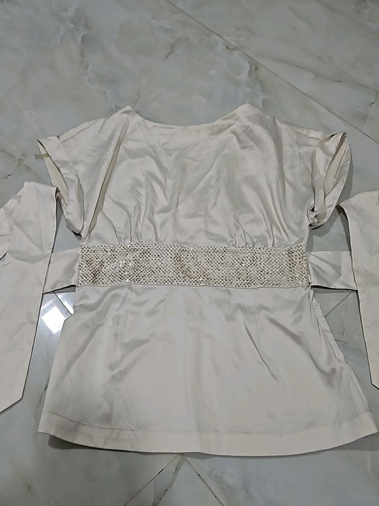 Silk White Party Wear Top