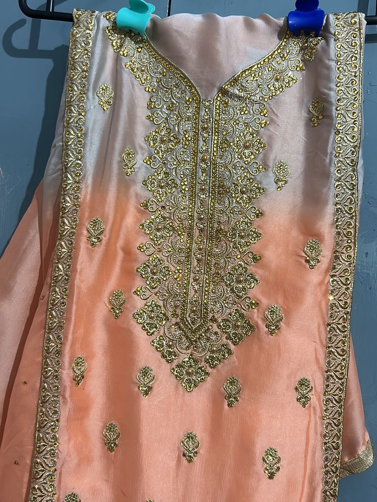 Beautiful Embroidery Double Shade Suit With Duppt