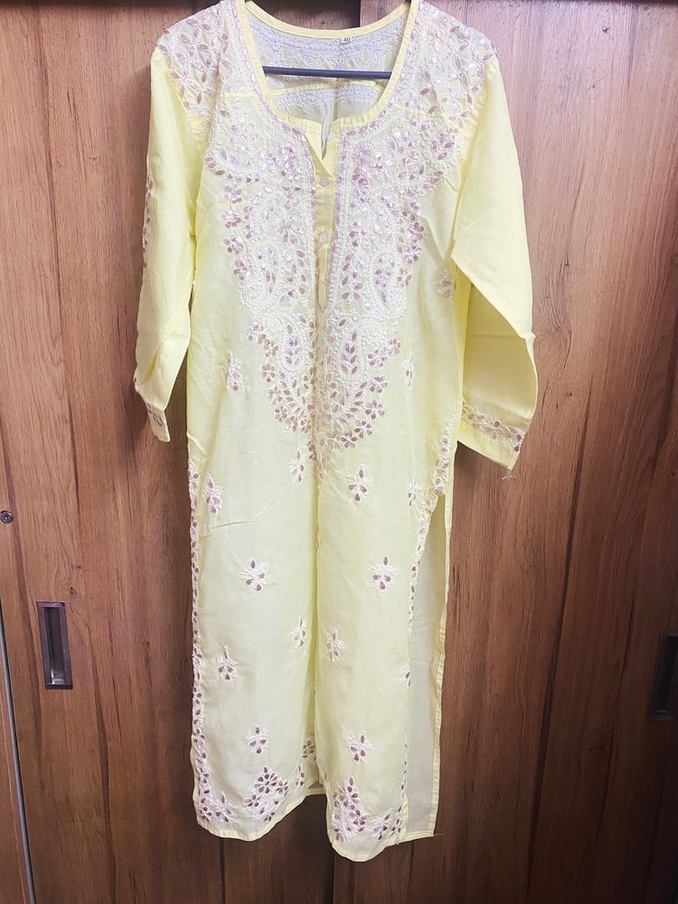 Beautiful Yellow Cotton Chikankari Kurta