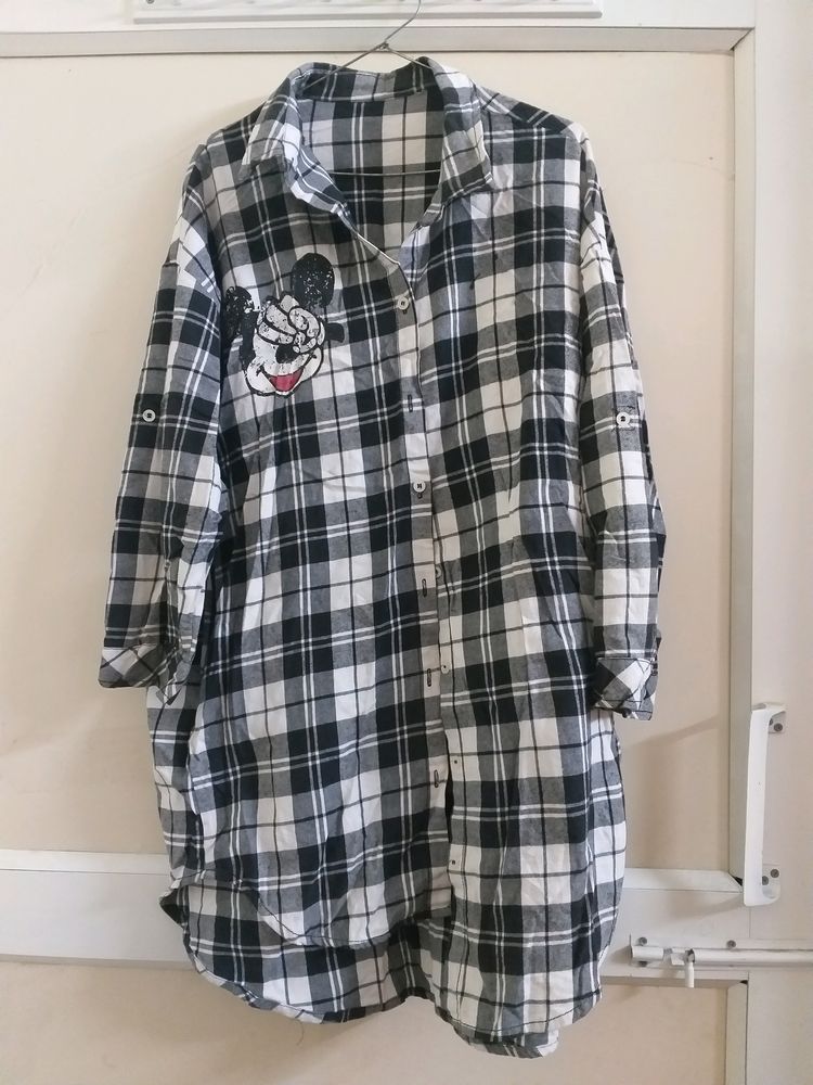 Checkered long flannel shirt