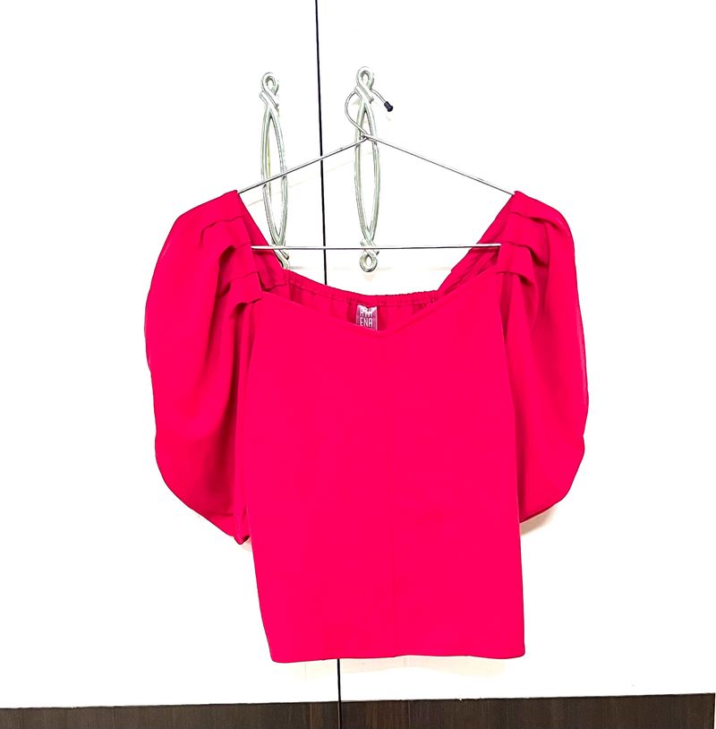 Pink Puff Sleeves Sweat heart Neck Top