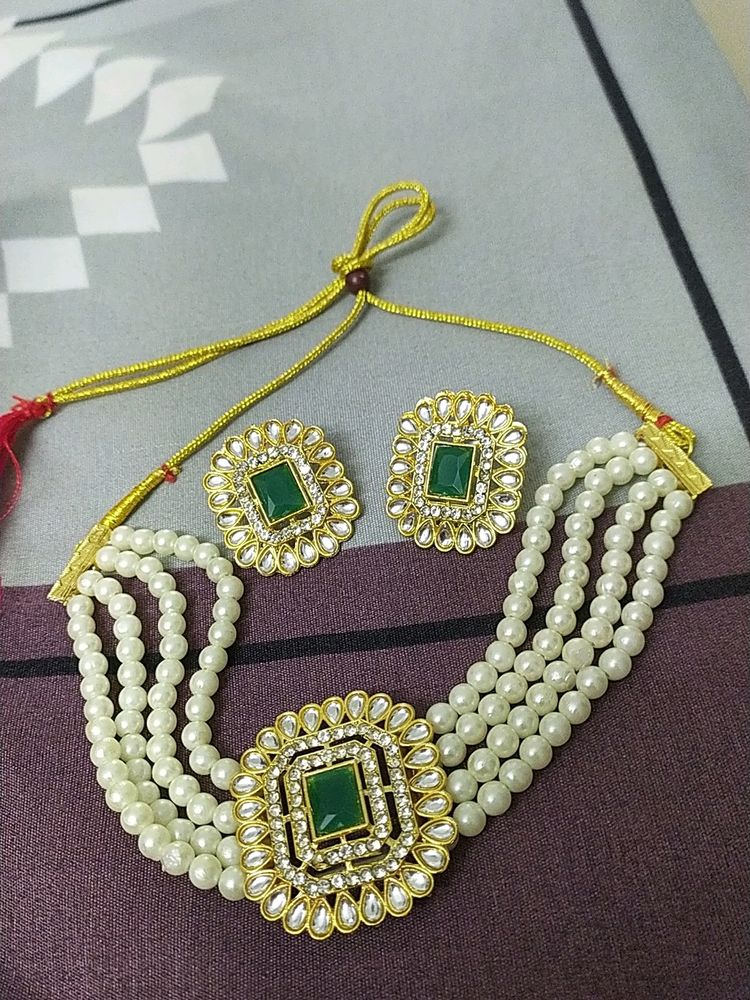 Moti Pearl Green | Alloy Jewel Set