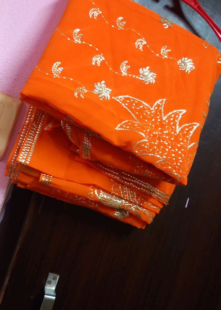 Reduced Price  ORANGE CREPE SAREE🧡