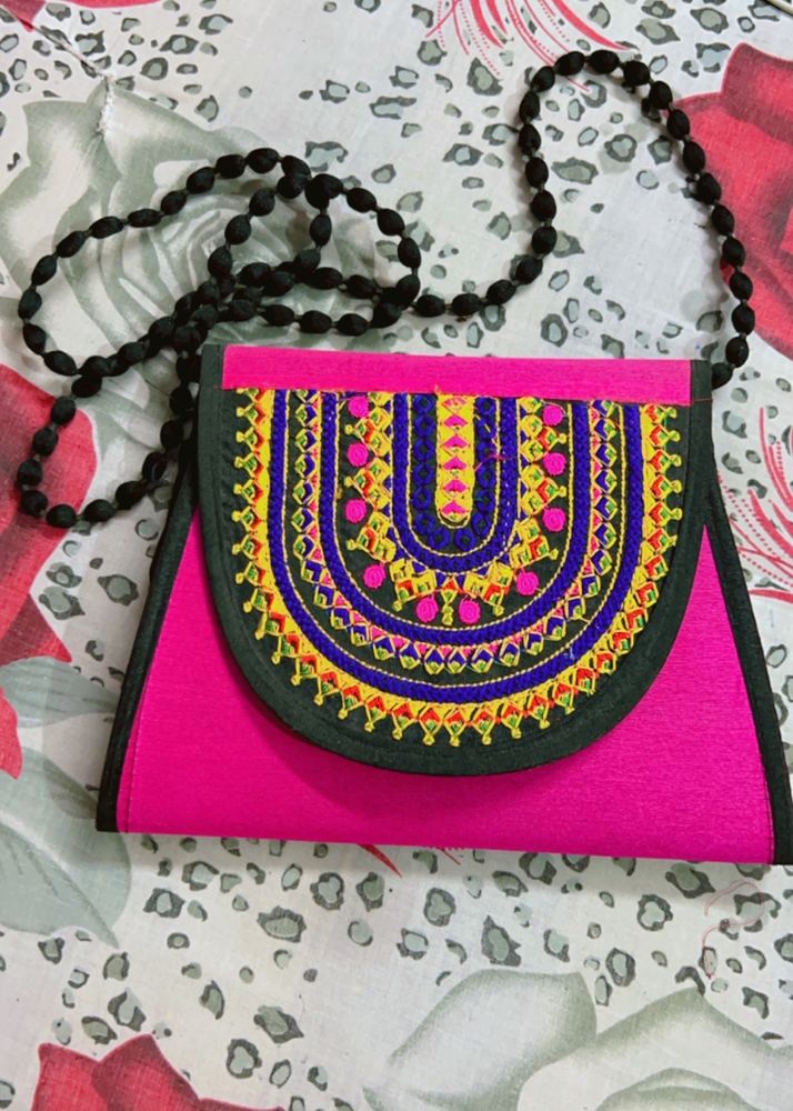 Pretty Pink Sling Bag with Thread Embroidery