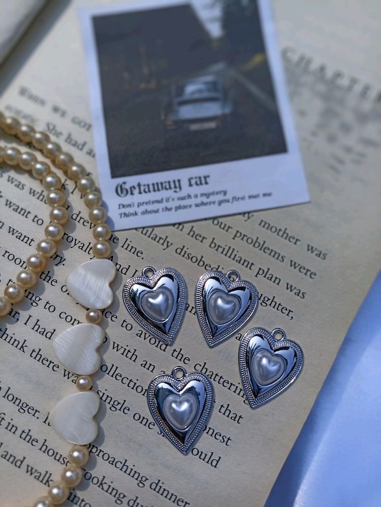 Vintage Silver Heart Pendant Charms 🌙🤍