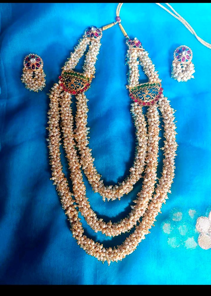 3 Layers Zaveri Pearls Nacklace Set