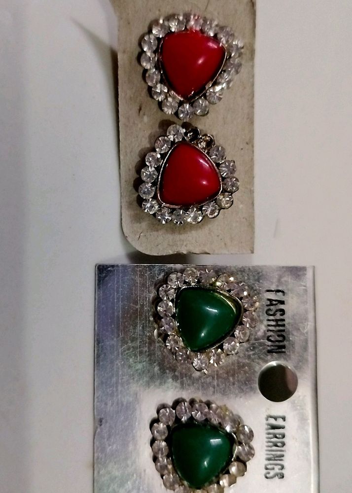 2 Colour Earrings Red And Green