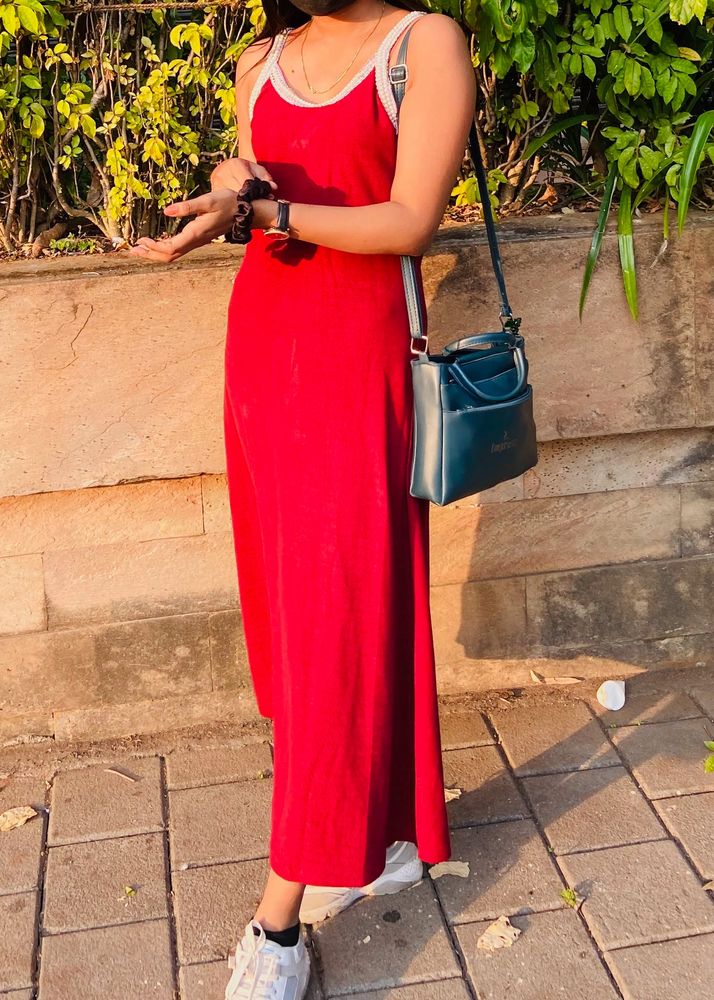 Maroon Gown With Pear Neck Line