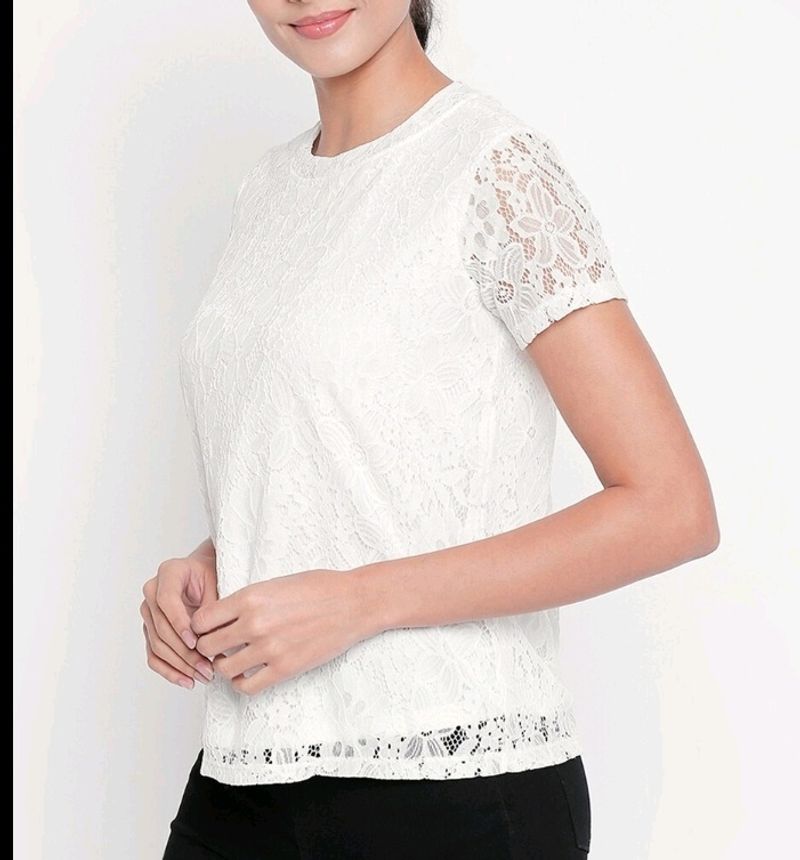 White Thread Work Embroidery Top