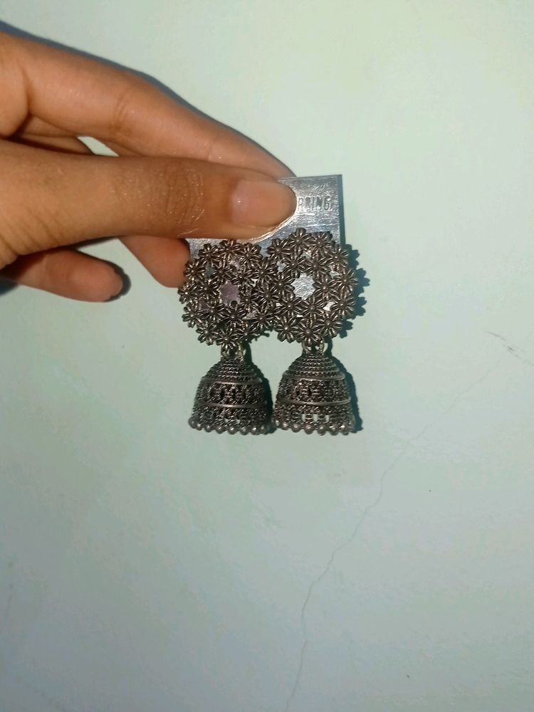 Silver Oxidised Small Jhumkis