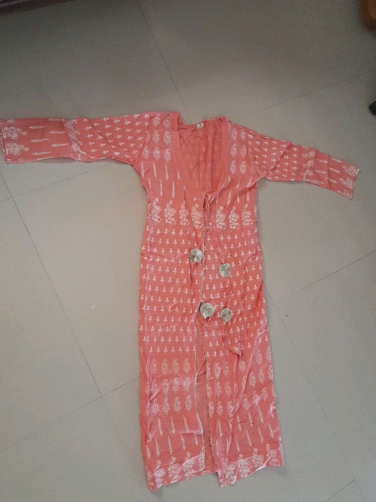 Peach Long Jactet Kurti (GOWN TYPE)