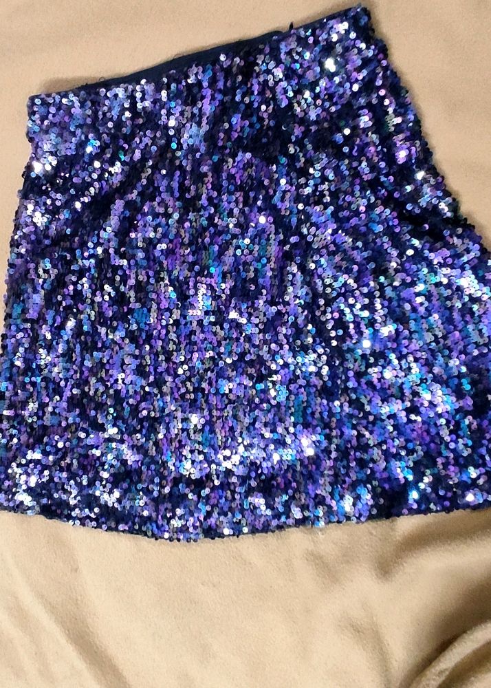 Shein Style Sequin Blue Bodycon Mini Skirt