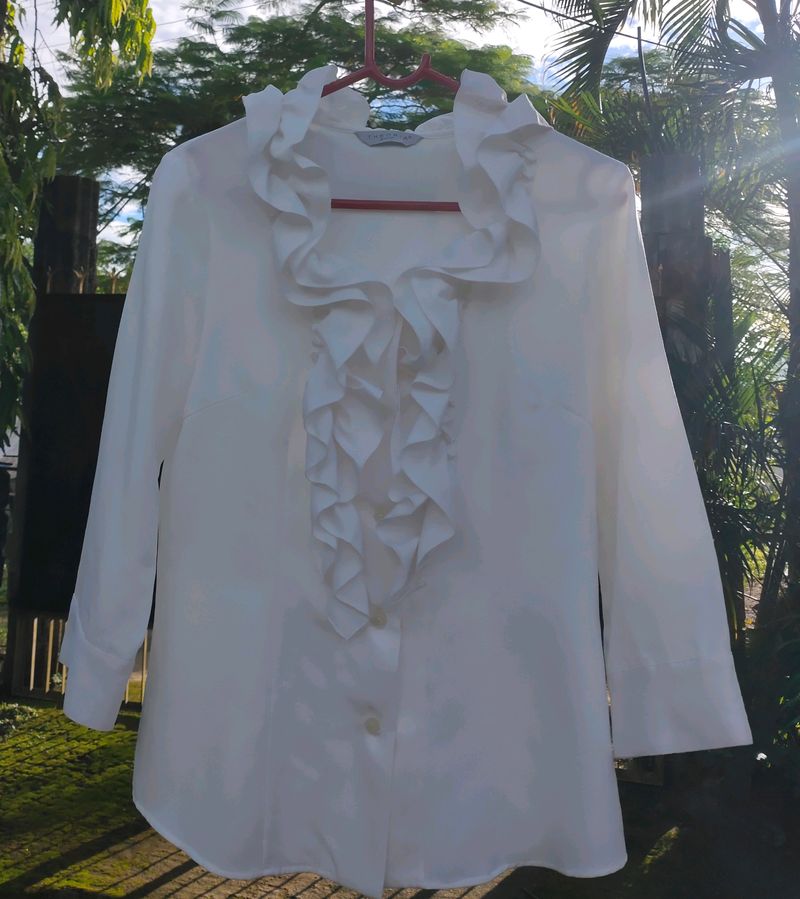 White Elegant Ruffle Shirt