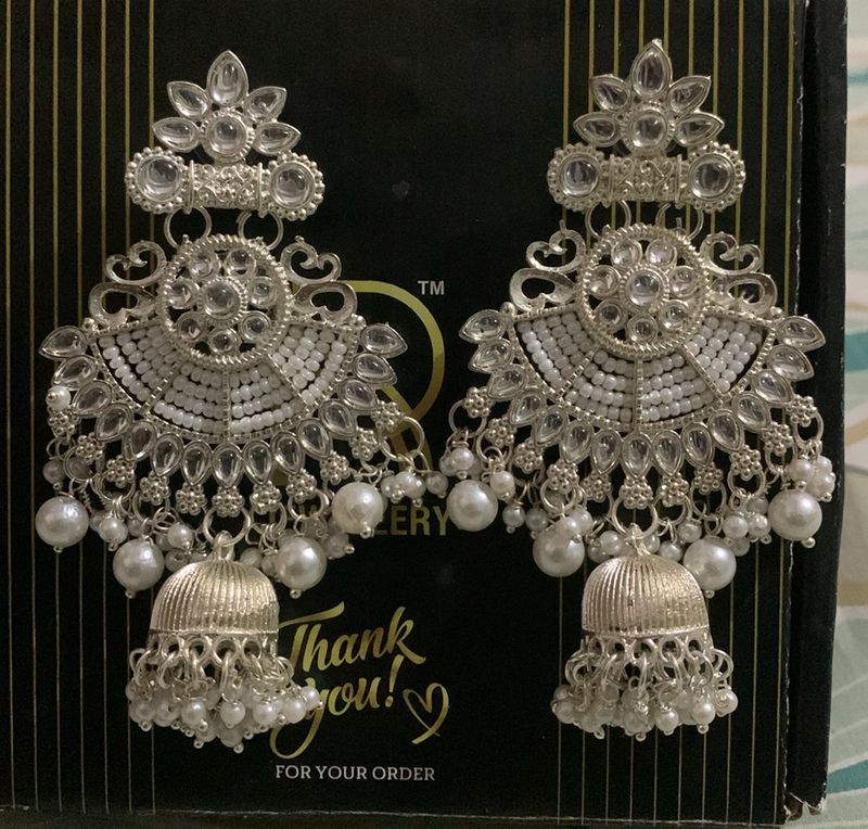 White Earrings With Maangtika