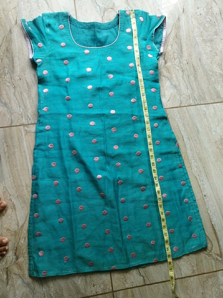 Blue Colour Straight Kurta With PinkColor Polkadot