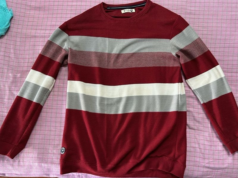 PURPLE HAZE Men Striped,colorblock Round Neck Red