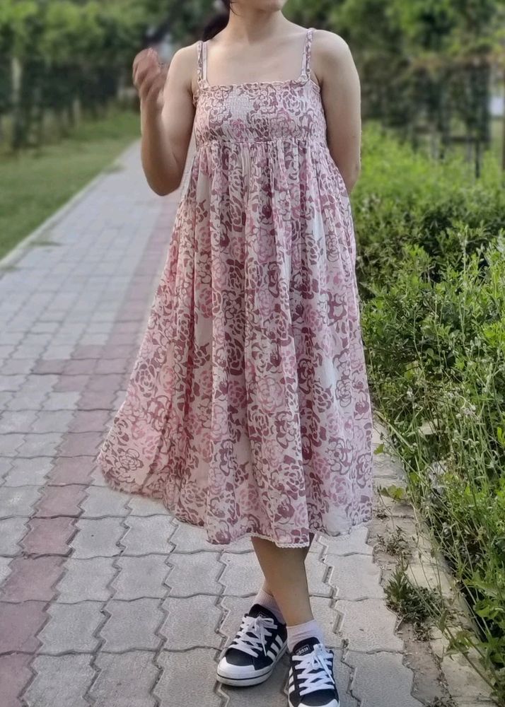 🌺Floral Pink Cotton Dress 🌺