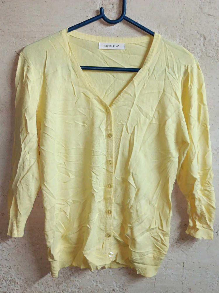 Ladies Fashion Cardigan Casual Top Yellow