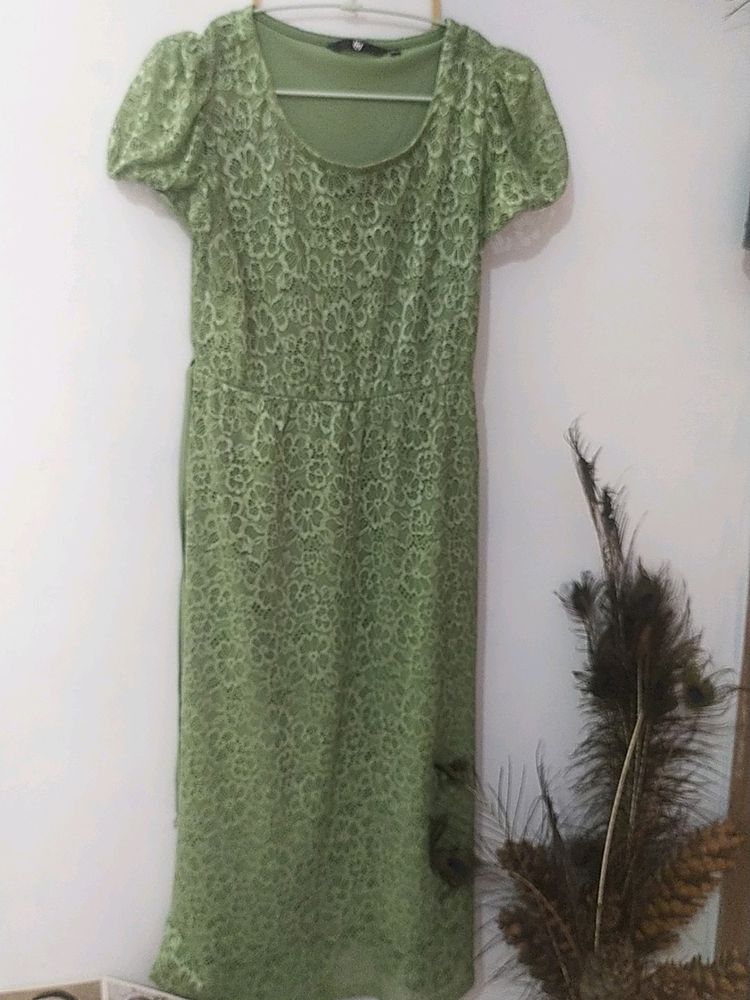 Metallic green Midi dress party wear!