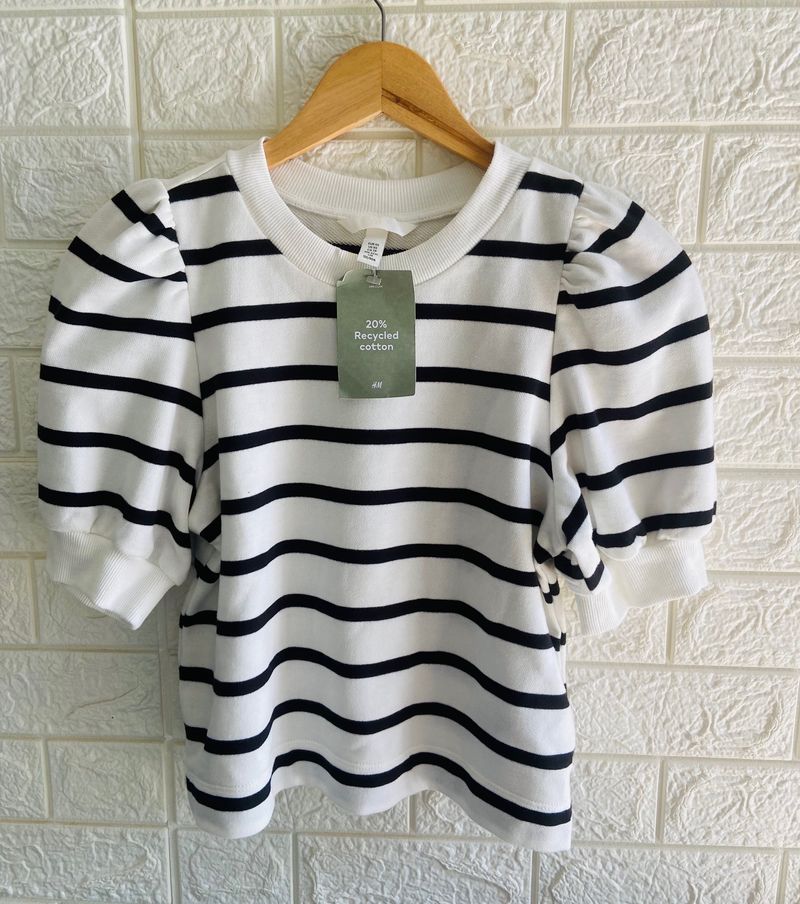 H&m Pure Cotton Puff Sleeve Top